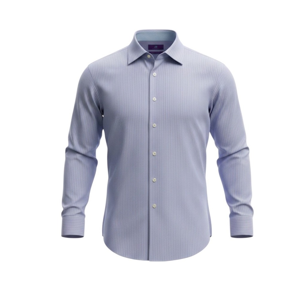 Egara Men's Egyptian Cotton Slim Fit Dress Shirt Blue Pink Stripe 17.5 34/35